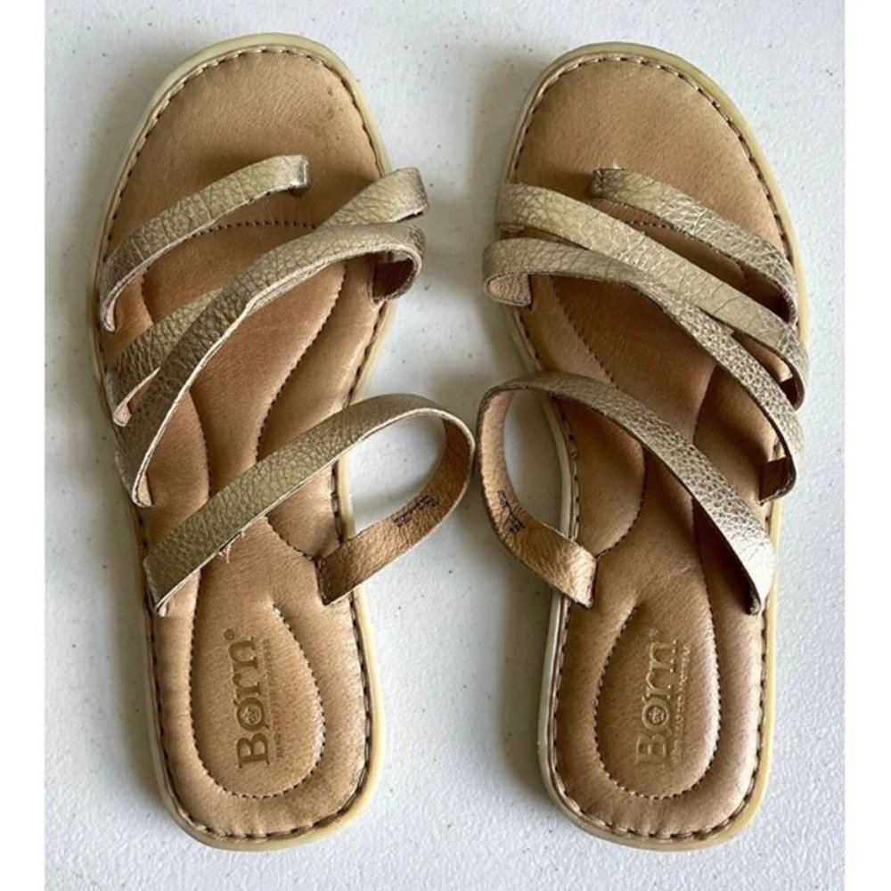 BORN Size 7M Gold Flat Strappy Sandals Leather